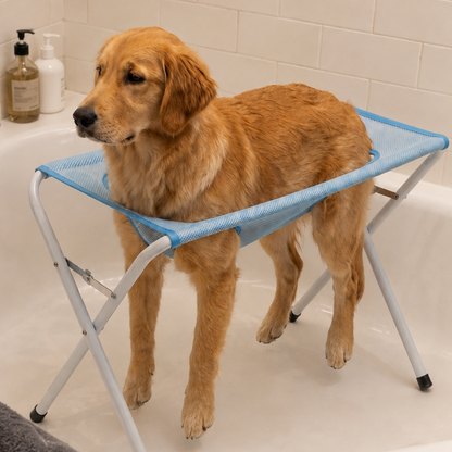 Foldable Pet Grooming & Bathing Stand — Non-Slip Mesh with Paw Cut-Outs